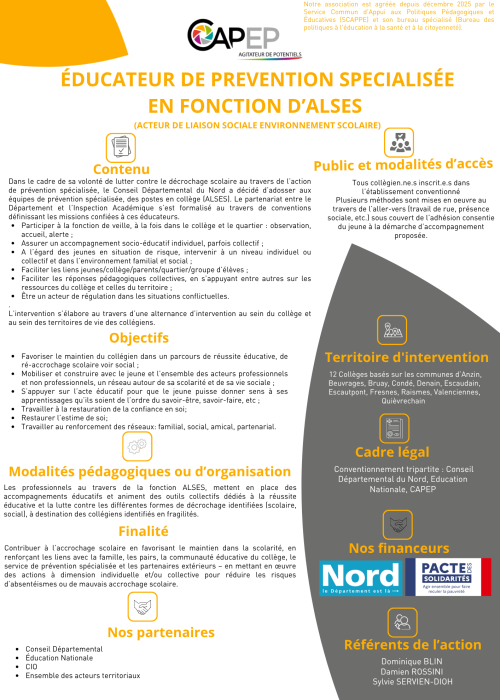 ÉDUCATEUR DE PREVENTION SPECIALISÉE EN FONCTION D'ALSES